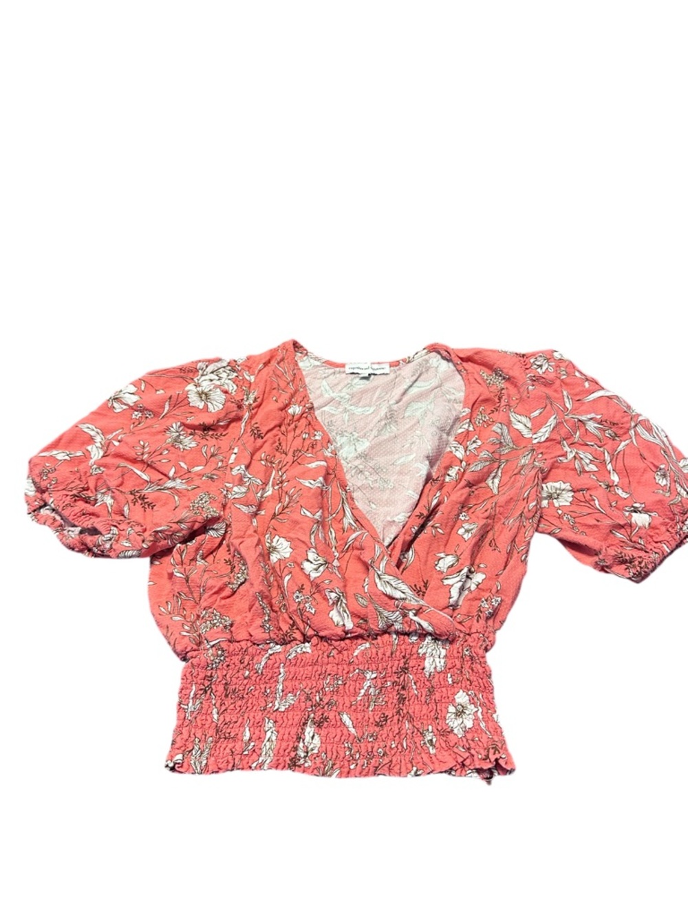 cupcakes & cashmere Coral Floral Wrap Smocked Waist Top